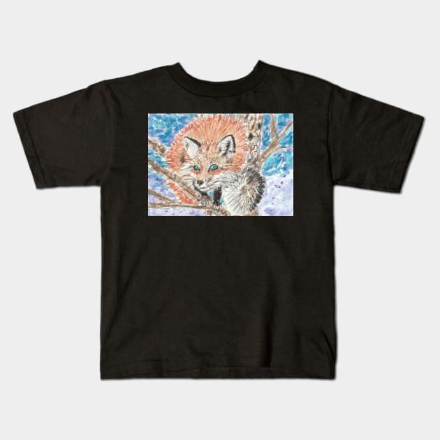 Cute  fox in a  tree  art Kids T-Shirt by SamsArtworks